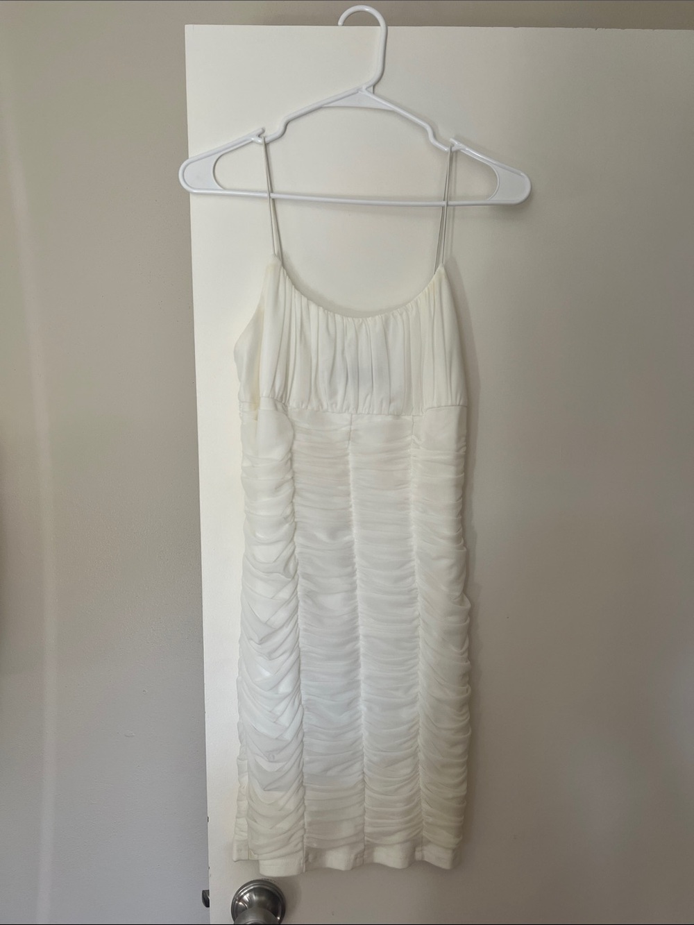 Lulu's Cream Ruched Spaghetti-Strap Mini Dress